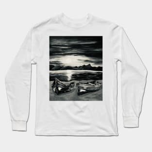 Boats on the Beach black & white Long Sleeve T-Shirt